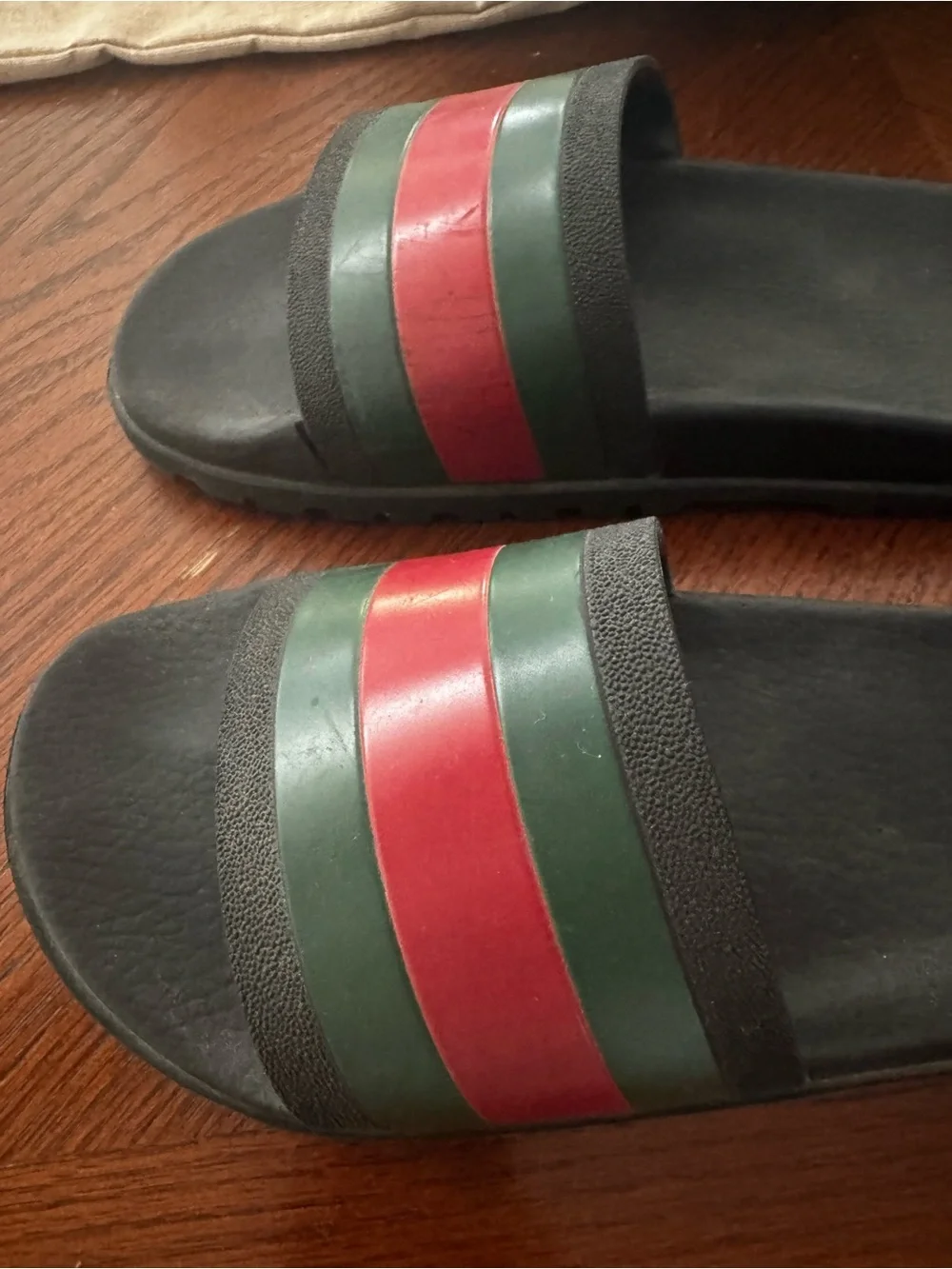 Gucci Black Slides with Green and Red Stripes